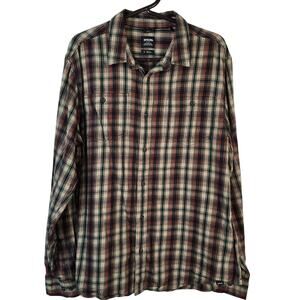 Prana Dolberg Slim Fit Shirt Organic Cotton Flannel Men's L Sandbar Brown Plaid